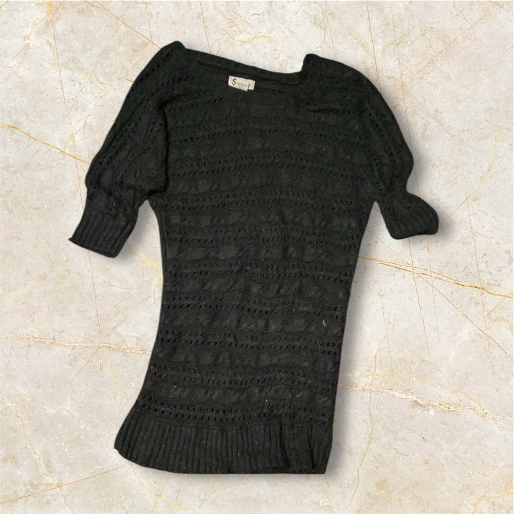 SO Black Crew Neck Sweater with Ribbed Texture
